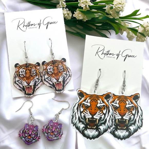 Fierce Handmade Tiger Earrings - Wild Animal Jewelry, Perfect for Tiger Lovers! - Picture 4 of 5